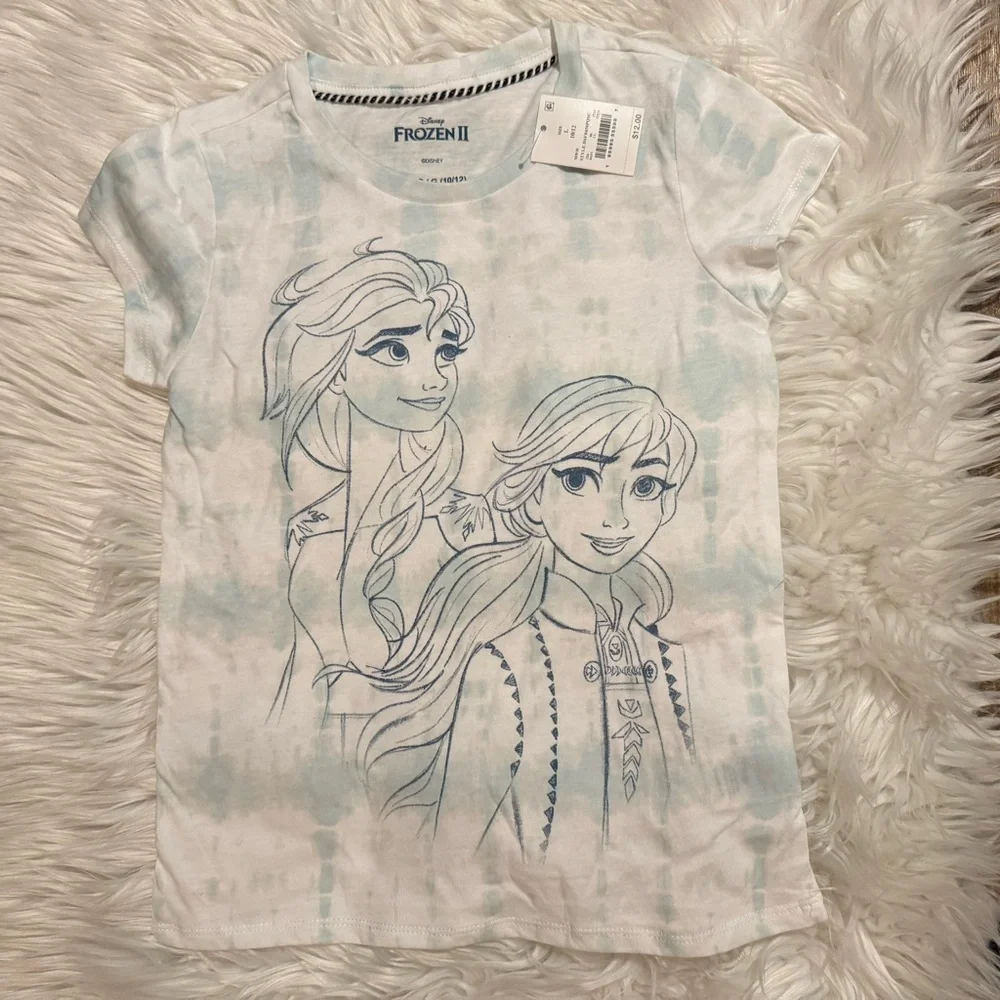 Disney Frozen II Elsa Anna Tie Dye‎ Graphic Tee Girls L 10/12 NWT